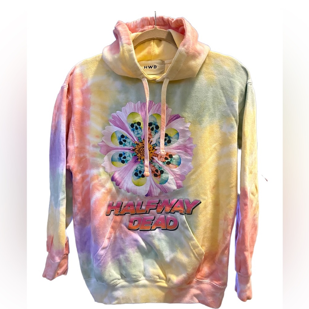 HalfWay Dead HWD Tie Dye Hoodie / Sweatshirt with Flower & Skulls